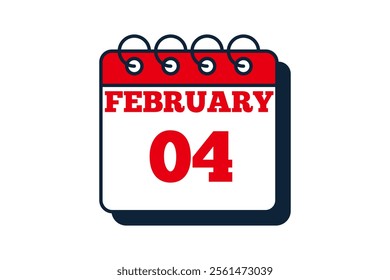 4 February calendar icon text page monthly web design on red, black and white background vector, icon, or illustration with the month of February 4