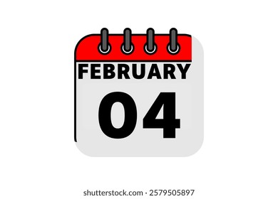 4 February calendar icon text page monthly web design on red, black and white background vector, icon, or illustration with the month of February 4