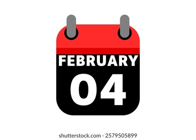 4 February calendar icon text page monthly web design on red, black and white background vector, icon, or illustration with the month of February 4