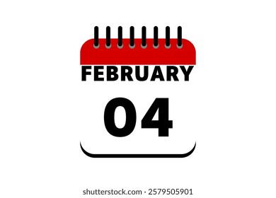 4 February calendar icon text page monthly web design on red, black and white background vector, icon, or illustration with the month of February 4