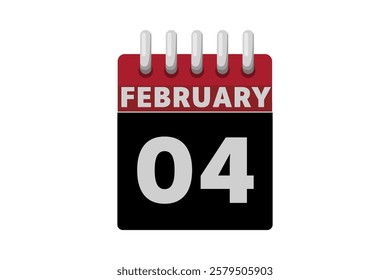 4 February calendar icon text page monthly web design on red, black and white background vector, icon, or illustration with the month of February 4