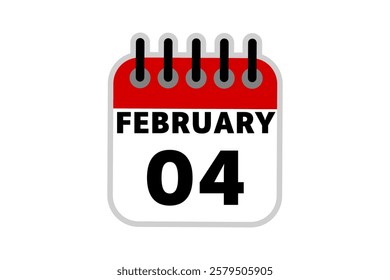4 February calendar icon text page monthly web design on red, black and white background vector, icon, or illustration with the month of February 4