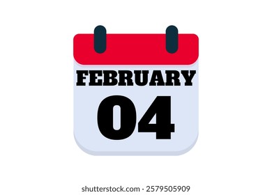 4 February calendar icon text page monthly web design on red, black and white background vector, icon, or illustration with the month of February 4