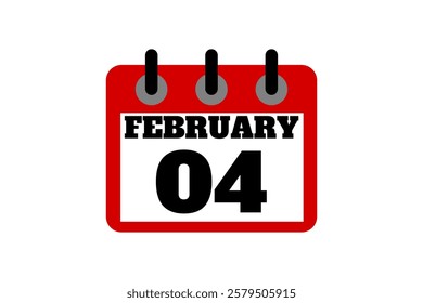 4 February calendar icon text page monthly web design on red, black and white background vector, icon, or illustration with the month of February 4