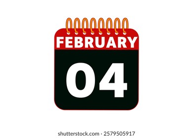 4 February calendar icon text page monthly web design on red, black and white background vector, icon, or illustration with the month of February 4