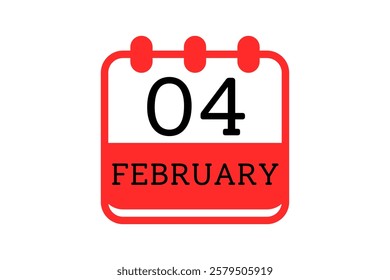 4 February calendar icon text page monthly web design on red, black and white background vector, icon, or illustration with the month of February 4