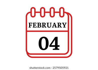 4 February calendar icon text page monthly web design on red, black and white background vector, icon, or illustration with the month of February 4