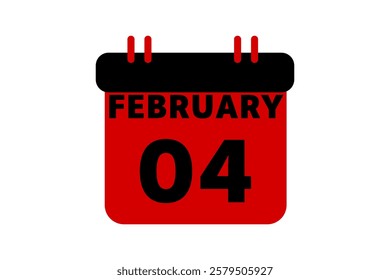 4 February calendar icon text page monthly web design on red, black and white background vector, icon, or illustration with the month of February 4
