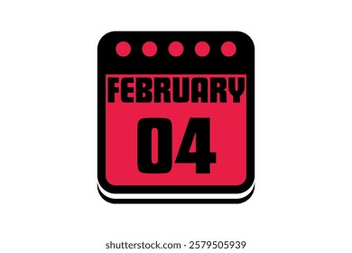 4 February calendar icon text page monthly web design on red, black and white background vector, icon, or illustration with the month of February 4