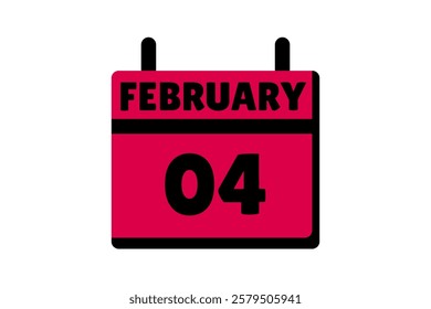 4 February calendar icon text page monthly web design on red, black and white background vector, icon, or illustration with the month of February 4