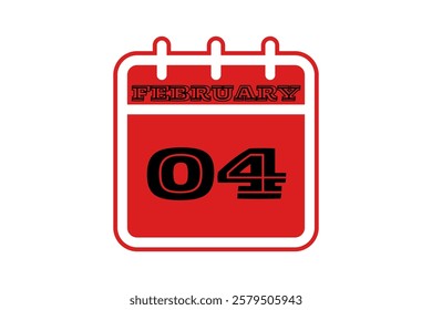 4 February calendar icon text page monthly web design on red, black and white background vector, icon, or illustration with the month of February 4