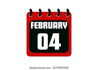 4 February calendar icon text page monthly web design on red, black and white background vector, icon, or illustration with the month of February 4