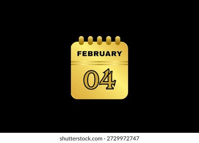 4 February calendar icon text page monthly web design on gold and black background vector, icon, or illustration with the month of February 4