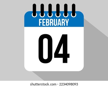 icono del vector del calendario 4 de febrero. Fecha de febrero azul para los días del mes y de la semana en un fondo ligero