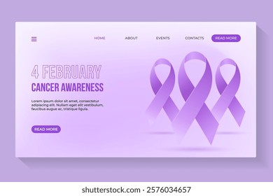 4 February Cancer Awareness day, World Women's Day With cancer ribbon, Cancer awareness day background Webpage Landing Page