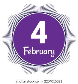4 de febrero, plantilla Fecha. Diseño útil para la promoción de calendarios o eventos. Ilustración vectorial Archivo EPS 10. Aislado sobre fondo blanco. 