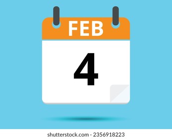 4 February. Flat icon calendar isolated on blue background. Vector illustration.