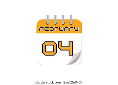 4 February month single day vector, illustration, calendar with yellow, black and white color background calendar February 4