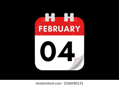 4 February month single day vector, illustration, calendar with red, gray, white and black color background calendar February 4