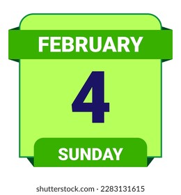 4 February, Sunday. Date template. Useful design for calendar or event promotion. Vector illustration EPS 10 File. Isolated on white background. 
