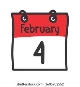 4 February. Vector flat daily calendar icon. Date and time, day, month. Holiday