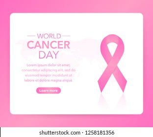 4 February World Cancer Awareness Month Campaign Background with paper Magenta ribbon symbol. Vector stock illustration. 
