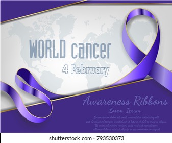 4 February World Cancer Awareness Month Campaign Background with paper Magenta ribbon symbol, World Cancer Awareness vector design