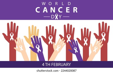  4 February World Cancer Day Poster Or Banner Background.. Banner with cancer ribbon and stop cancer vector .