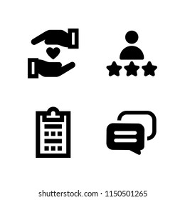 4 feedback icons in vector set. survey, talk, loyalty and rate illustration for web and graphic design