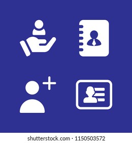 4 feedback icons in vector set. address, customer, follow and business card of a man with contact info illustration for web and graphic design