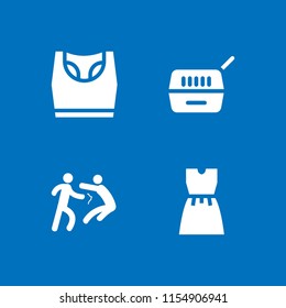 4 female icons in vector set. pet, person fight punch, dress and underwear illustration for web and graphic design