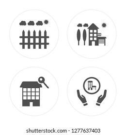 4 Fence, House, House modern icons on round shapes, vector illustration, eps10, trendy icon set.