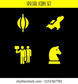 4 fight icons in vector set. chess, fighter, boxing bag and strike illustration for web and graphic design