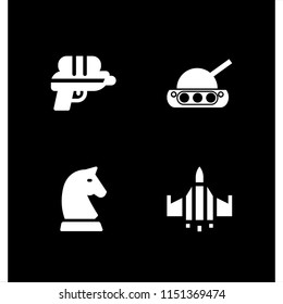 4 fight icons in vector set. fighter, chess, water gun and war tank illustration for web and graphic design