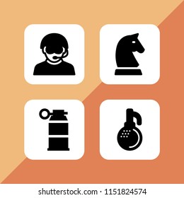 4 fight icons in vector set. grenade, soldier and chess illustration for web and graphic design