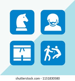 4 fight icons in vector set. soldier, chess, person fight punch and boxing shorts illustration for web and graphic design