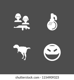 4 fight icons in vector set. grenade, soldiers and a weapon, dinosaur and ninja illustration for web and graphic design