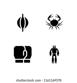 4 fighter icons in vector set. cancer, boxing bag, military robot machine and boxing gloves illustration for web and graphic design
