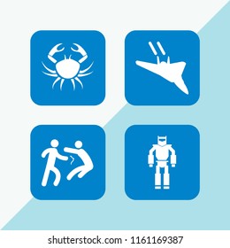 4 fighter icons in vector set. cancer, military fast plane, person fight punch and military robot machine illustration for web and graphic design