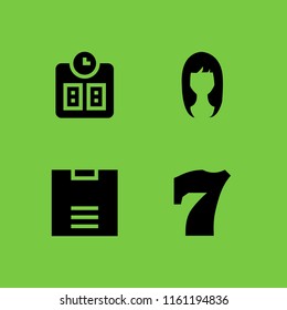 4 figure icons in vector set. woman dark long hair shape, number seven and weight illustration for web and graphic design