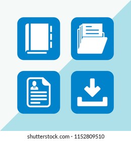 4 file icons in vector set. folder, document, download and address book illustration for web and graphic design