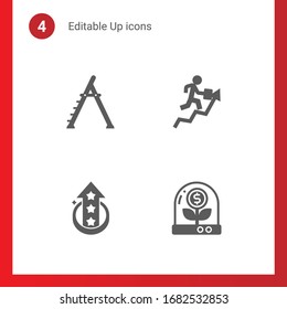 4 up filled icons set isolated on . Icons set with stepladder, career growth, level up, Business incubator icons.