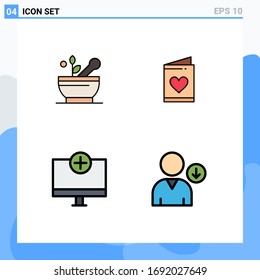 4 Concepto de color plano de línea relleno para los sitios web móviles y aplicaciones médicas; ordenadores; hospital; boda; elementos de diseño de vectores editables de gadget