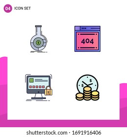 4 Filledline Flat Color concept for Websites Mobile and Apps analysis; protect; business; computing; lock Editable Vector Design Elements