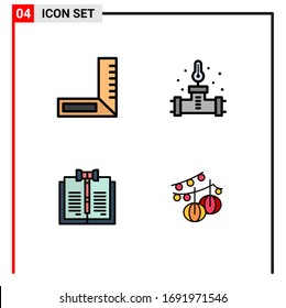 4 Filledline Flat Color concept for Websites Mobile and Apps carpenter; digital; pipe; temperature; records Editable Vector Design Elements