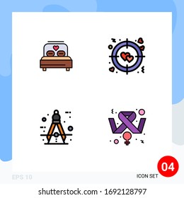 4 Filledline Flat Color concept for Websites Mobile and Apps bed; compass; wedding; target; tool Editable Vector Design Elements