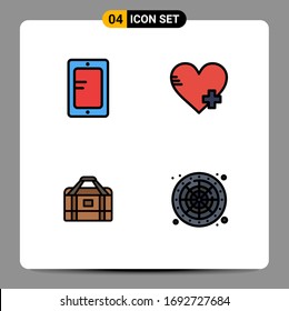 4 Filledline Flat Color concept for Websites Mobile and Apps mobile; gym; school; heart; lucky Editable Vector Design Elements