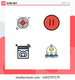 4 Filledline Flat Color concept for Websites Mobile and Apps focus; iot; target; pause; washing Editable Vector Design Elements