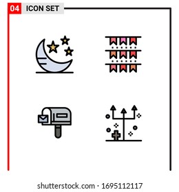 4 Filledline Flat Color concept for Websites Mobile and Apps mode; mail; star; decoration; eve Editable Vector Design Elements