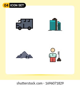 4 Filledline Flat Color concept for Websites Mobile and Apps bus; real estate; vehicles; buildings; landscape Editable Vector Design Elements